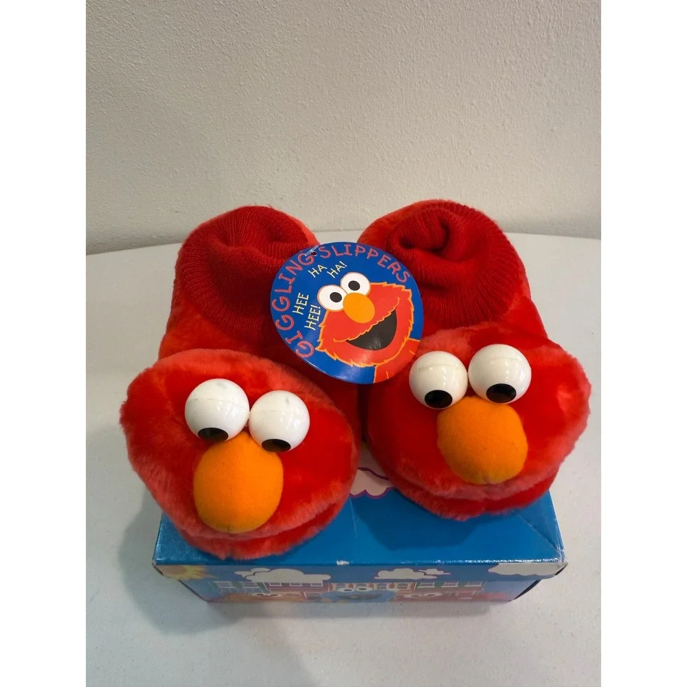 Vintage 1998 Sesame Street Elmo Giggling Slippers SG Footwear Red Plush NIB